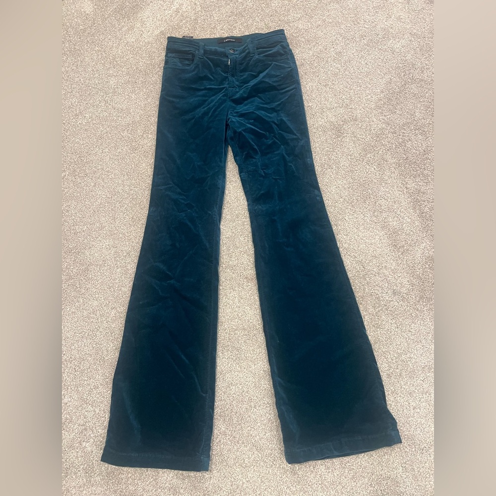 J Brand Dark jade Velvet Boot Cut Pants